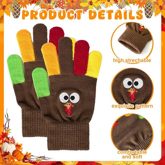 Funny 12 Pcs Thanksgiving Costume Set: Cozy Beanie, Socks, & Gloves for All Ages - Picture 3 of 7